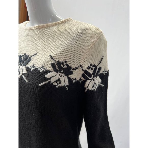 Charter Club Womens Pullover Sweater Black White Nordic Fair Isle Long Sleeve M - Picture 9 of 12